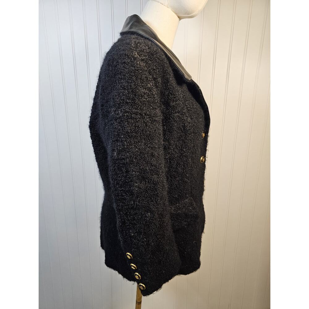 Celine Paris Vintage Wool Mohair Leather Blazer Women's Size 42 Authenticated - Picture 3 of 12